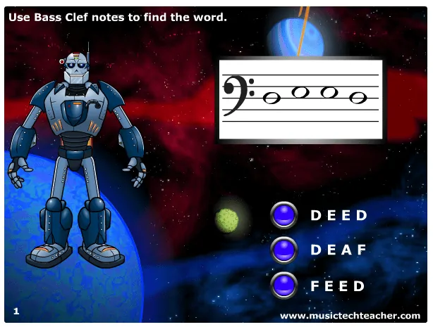 Word Warrior Bass Clef Music Quiz music game online