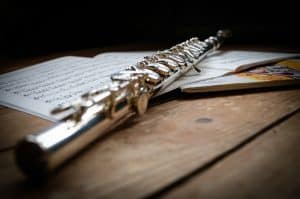 flute on wood with music