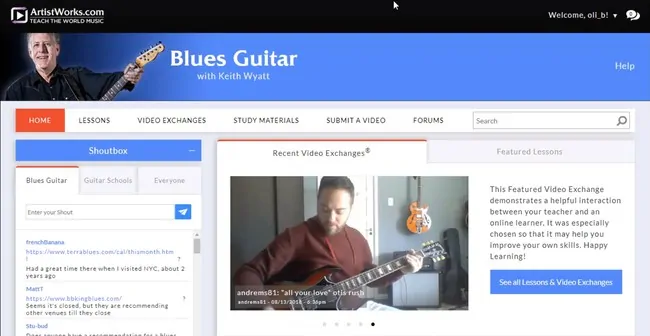 Screenshot of the blues guitar course in ArtistWorks