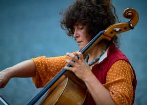 woman playing cello